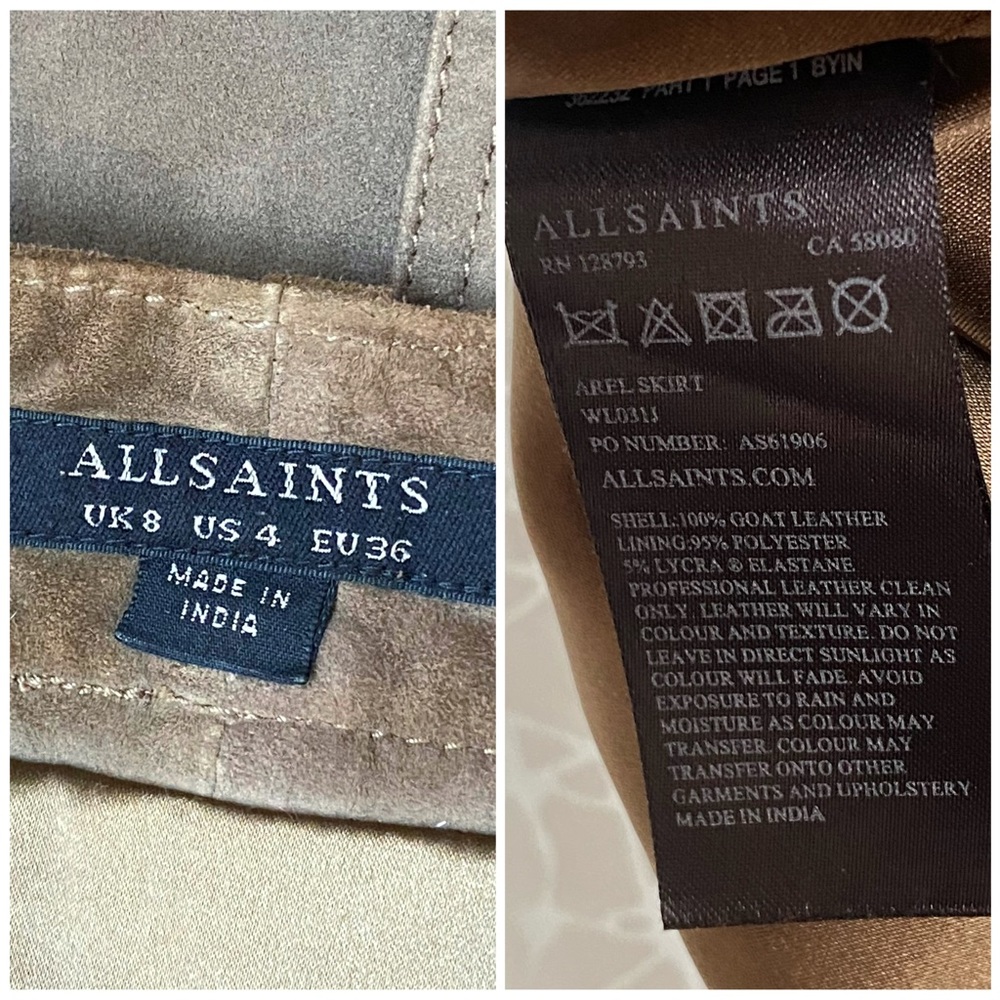 All Saints Arel brown tan suede silver front zipper zip up pockets midi skirt - Picture 13 of 16